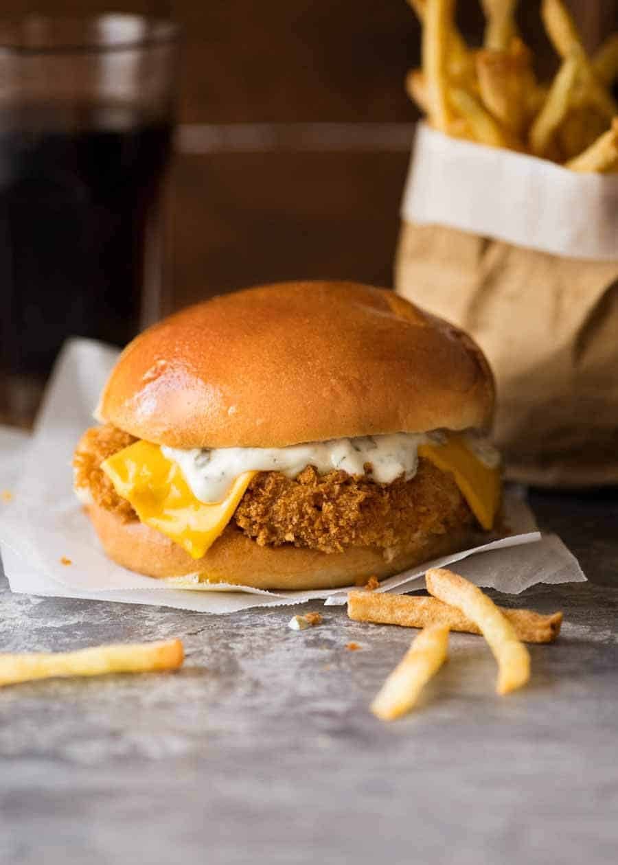 Homemade Baked Filet-O-Fish with French fries and a coke, ready to be eaten